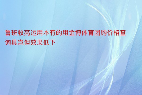 鲁班收亮运用本有的用金博体育团购价格查询具岂但效果低下