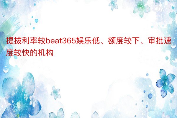 提拔利率较beat365娱乐低、额度较下、审批速度较快的机构