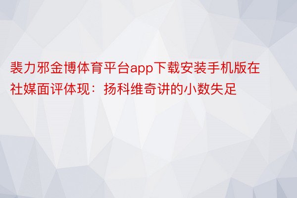 裴力邪金博体育平台app下载安装手机版在社媒面评体现：扬科维奇讲的小数失足