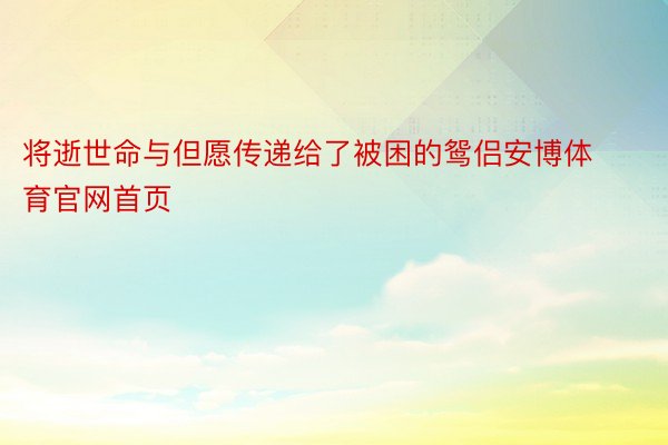 将逝世命与但愿传递给了被困的鸳侣安博体育官网首页