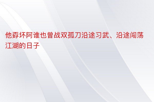 他孬坏阿谁也曾战双孤刀沿途习武、沿途闯荡江湖的日子