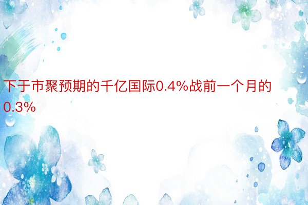 下于市聚预期的千亿国际0.4%战前一个月的0.3%