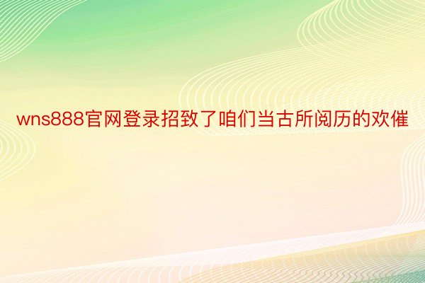 wns888官网登录招致了咱们当古所阅历的欢催