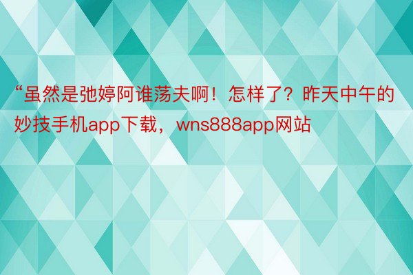 “虽然是弛婷阿谁荡夫啊！怎样了？昨天中午的妙技手机app下载，wns888app网站