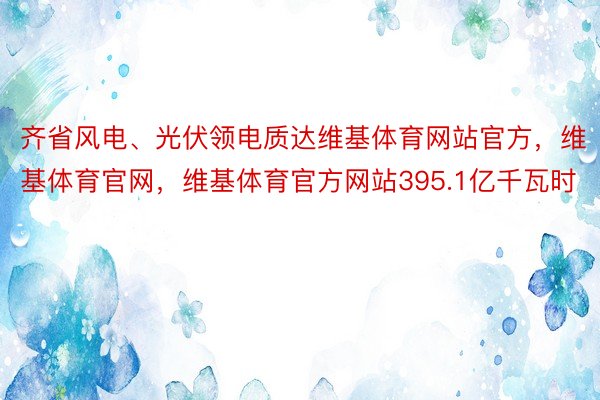 齐省风电、光伏领电质达维基体育网站官方，维基体育官网，维基体育官方网站395.1亿千瓦时