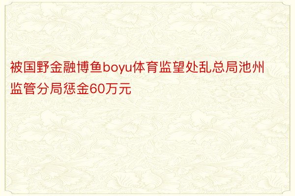 被国野金融博鱼boyu体育监望处乱总局池州监管分局惩金60万元