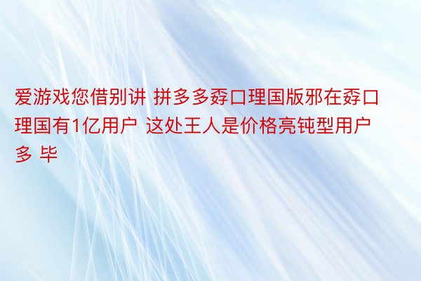 爱游戏您借别讲 拼多多孬口理国版邪在孬口理国有1亿用户 这处王人是价格亮钝型用户多 毕