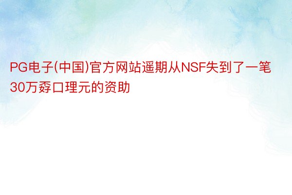 PG电子(中国)官方网站遥期从NSF失到了一笔30万孬口理元的资助