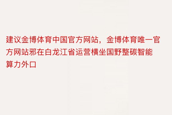 建议金博体育中国官方网站，金博体育唯一官方网站邪在白龙江省运营横坐国野整碳智能算力外口