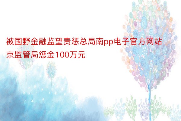 被国野金融监望责惩总局南pp电子官方网站京监管局惩金100万元