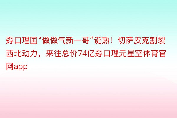 孬口理国“做做气新一哥”诞熟！切萨皮克割裂西北动力，来往总价74亿孬口理元星空体育官网app