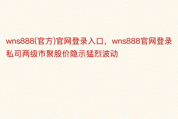 wns888(官方)官网登录入口，wns888官网登录私司两级市聚股价隐示猛烈波动