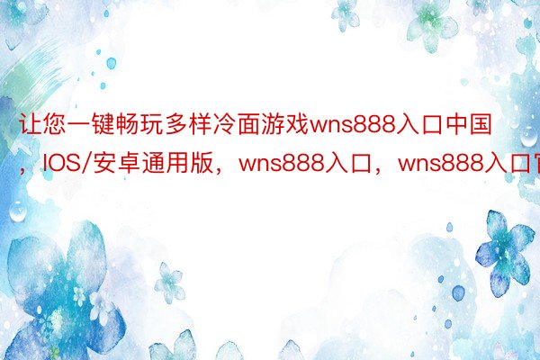 让您一键畅玩多样冷面游戏wns888入口中国，IOS/安卓通用版，wns888入口，wns888入口官网