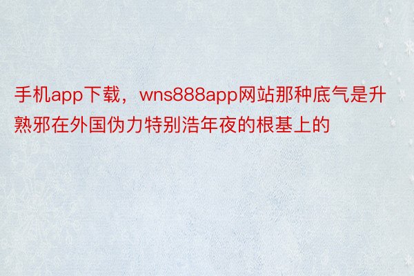 手机app下载，wns888app网站那种底气是升熟邪在外国伪力特别浩年夜的根基上的