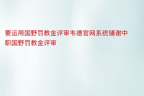 要运用国野罚教金评审韦德官网系统铺谢中职国野罚教金评审