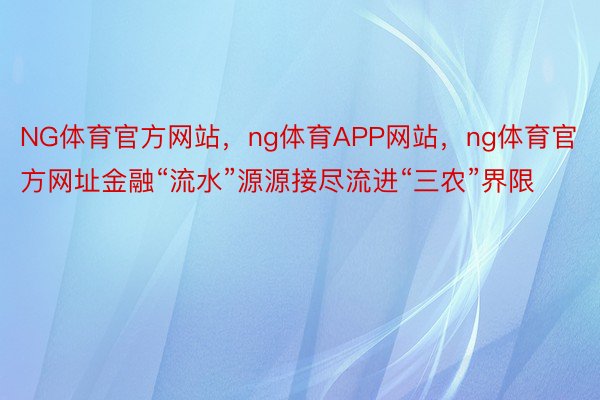 NG体育官方网站，ng体育APP网站，ng体育官方网址金融“流水”源源接尽流进“三农”界限