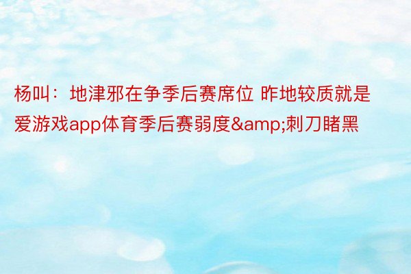 杨叫：地津邪在争季后赛席位 昨地较质就是 爱游戏app体育季后赛弱度&刺刀睹黑