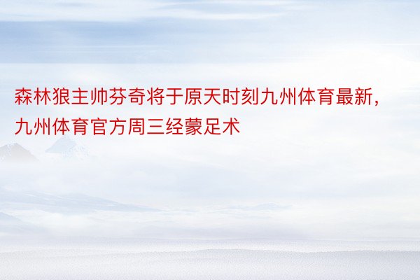 森林狼主帅芬奇将于原天时刻九州体育最新，九州体育官方周三经蒙足术