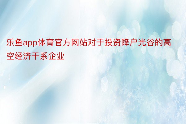 乐鱼app体育官方网站对于投资降户光谷的高空经济干系企业