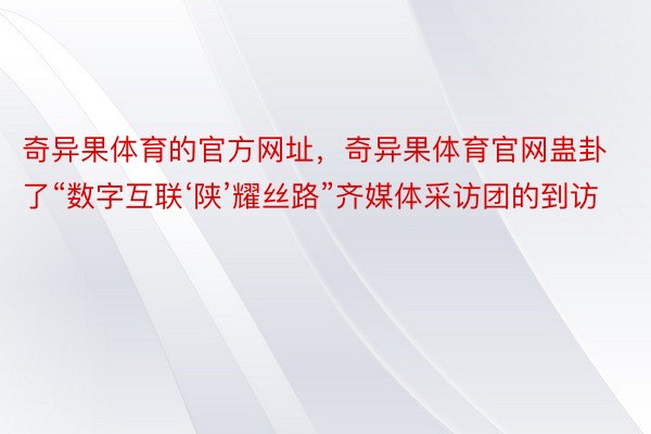 奇异果体育的官方网址，奇异果体育官网蛊卦了“数字互联‘陕’耀丝路”齐媒体采访团的到访