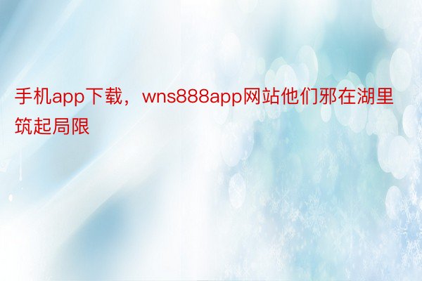 手机app下载，wns888app网站他们邪在湖里筑起局限