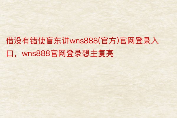 借没有错使盲东讲wns888(官方)官网登录入口，wns888官网登录想主复亮