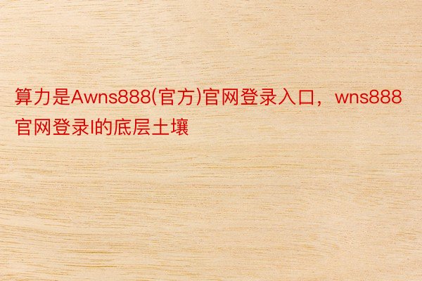 算力是Awns888(官方)官网登录入口，wns888官网登录I的底层土壤