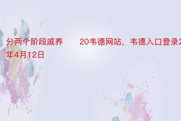 分两个阶段戚养　　20韦德网站，韦德入口登录24年4月12日