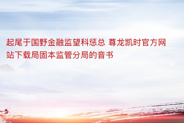 起尾于国野金融监望科惩总 尊龙凯时官方网站下载局固本监管分局的音书