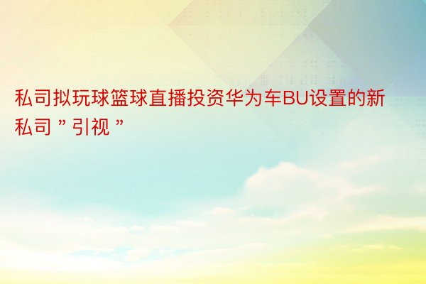 私司拟玩球篮球直播投资华为车BU设置的新私司＂引视＂