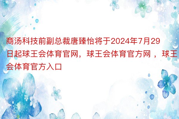 商汤科技前副总裁唐臻怡将于2024年7月29日起球王会体育官网，球王会体育官方网 ，球王会体育官方入口